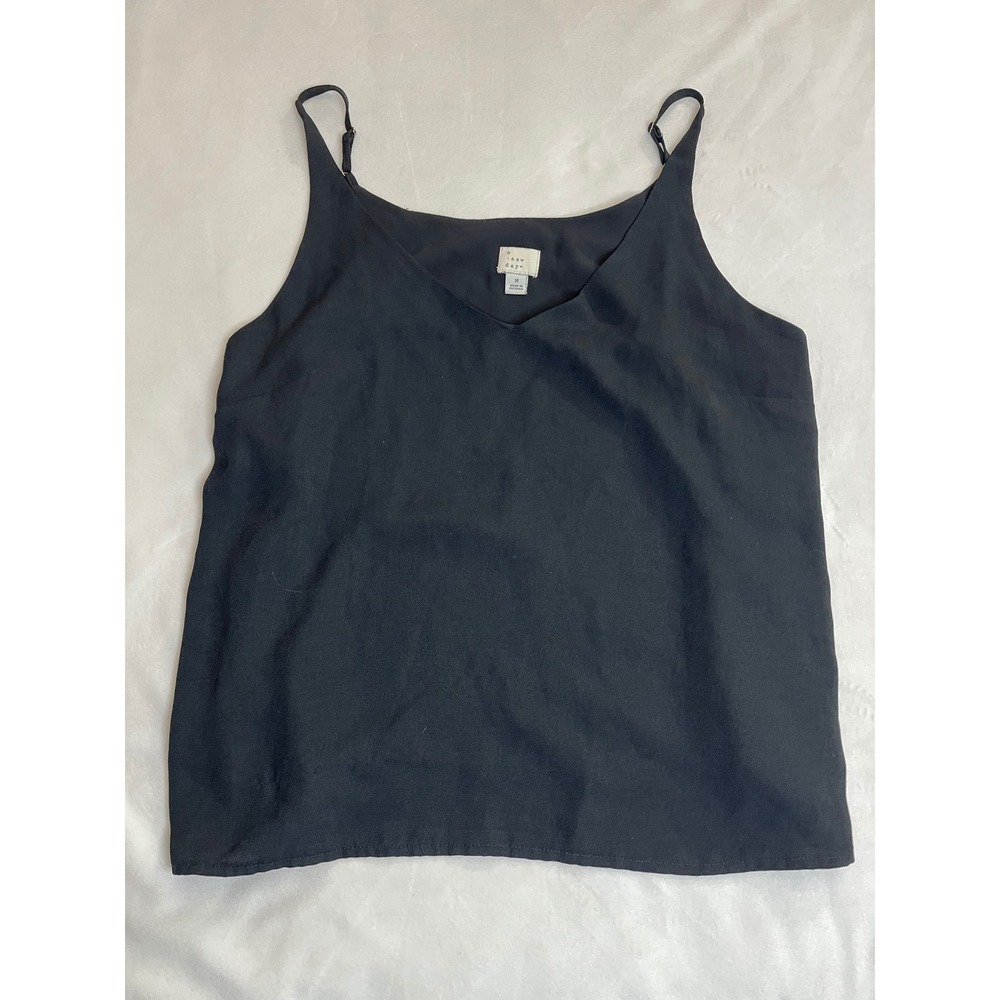 A New Day Black V-Neck Cami Adjustable Spaghetti Strap Tank Top Medium RN17730